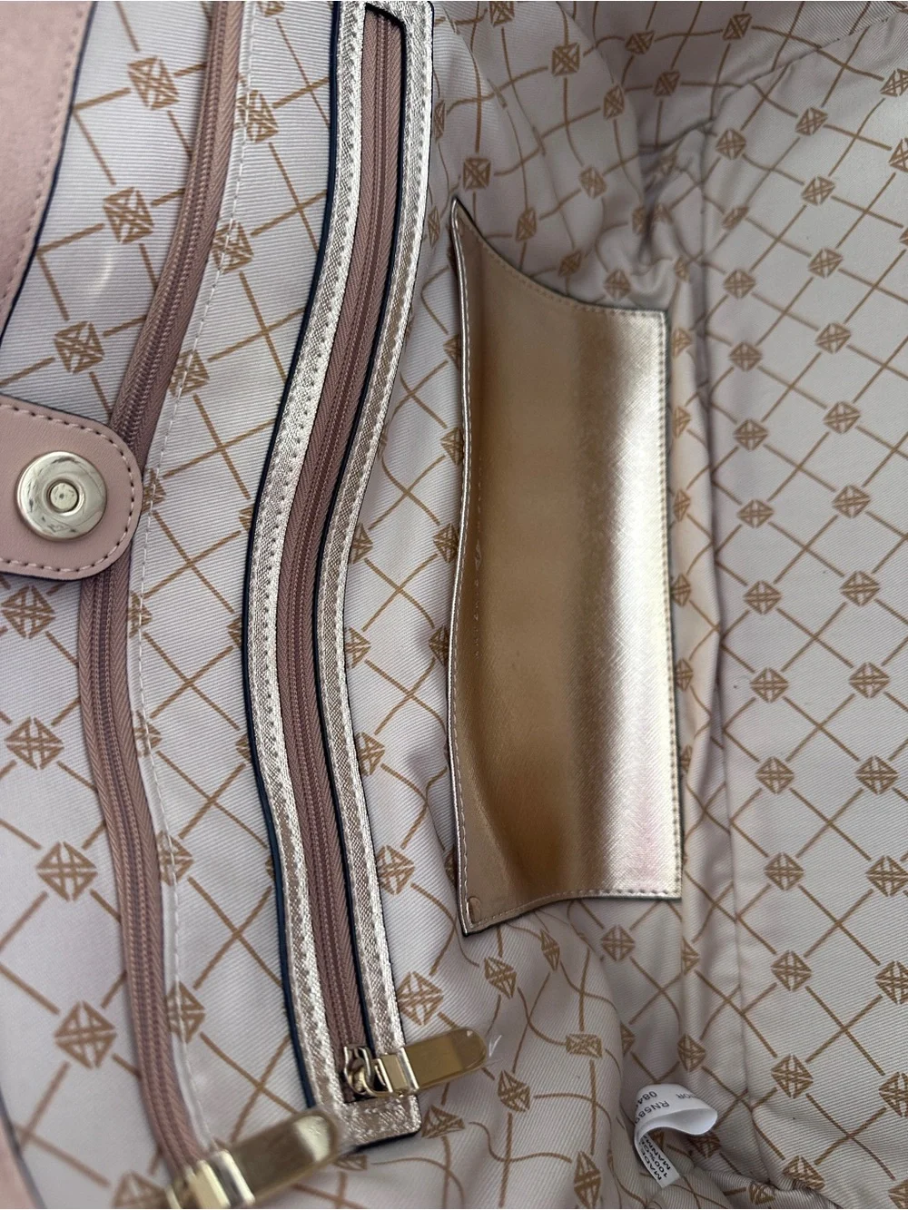 Antonio Melani NWT Metallic Silver Leather Tote Bag Large Shopper Beige Trim